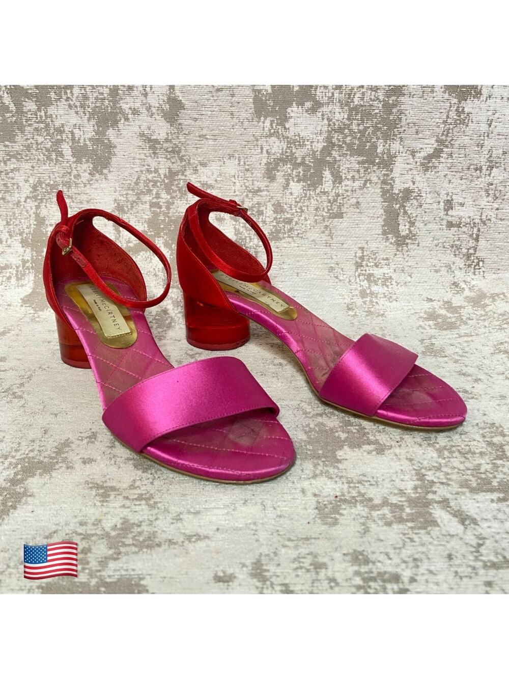 Stella McCartney Satin Lucite Heel Sandals in Pink/Red